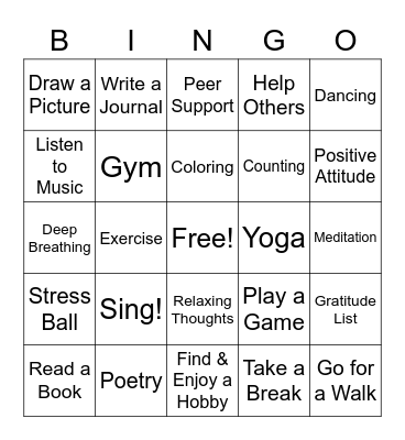 Coping Strategies Bingo Card