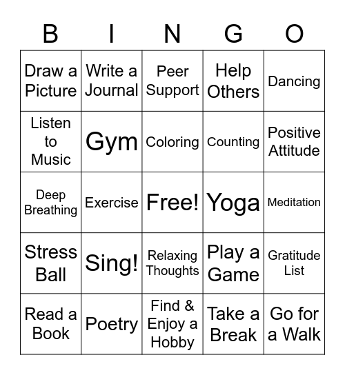 Coping Strategies Bingo Card