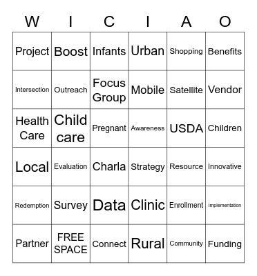 WIC CIAO Subgrantee Introductions Bingo Card