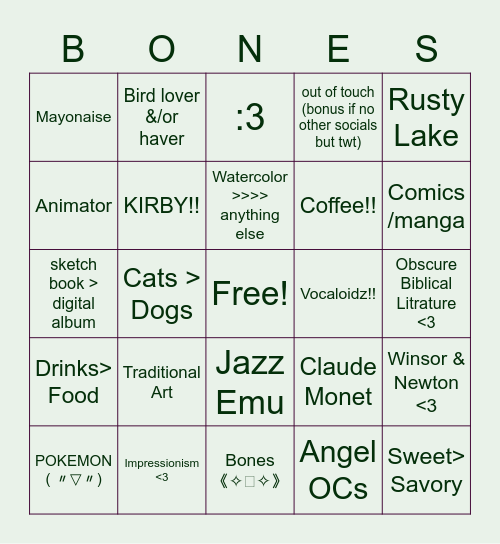 Charles, Charles' Bingo! Bingo Card