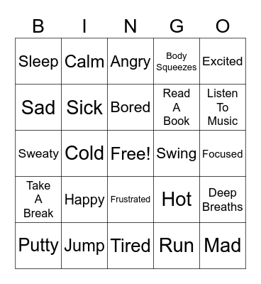 My feelings Bingo Card