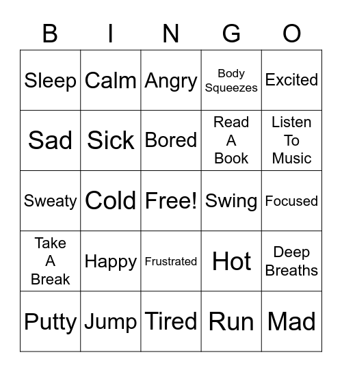 My feelings Bingo Card