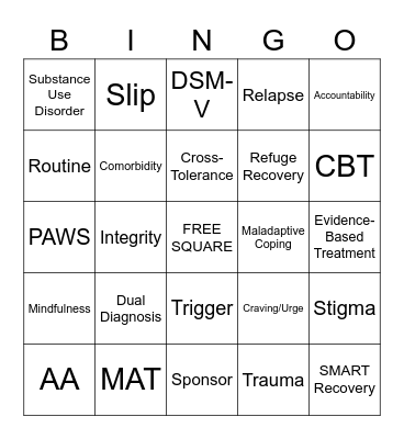 Recovery Bingo Card
