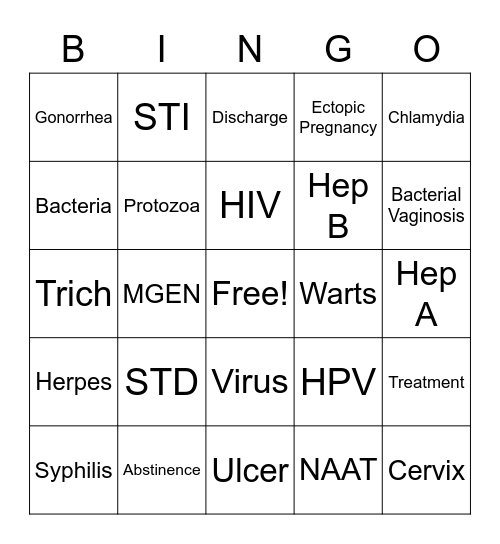 STD Bingo Card