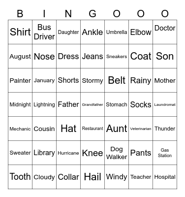 ESL Review Bingo Card