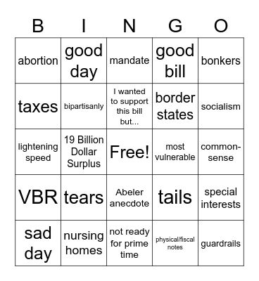 HHS Senate Floor Bingo Card