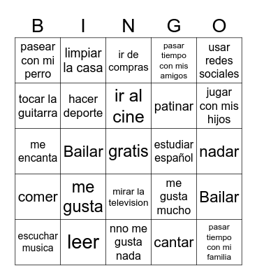 Me gusta Bingo Card