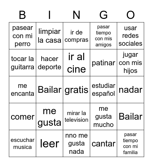 Me gusta Bingo Card