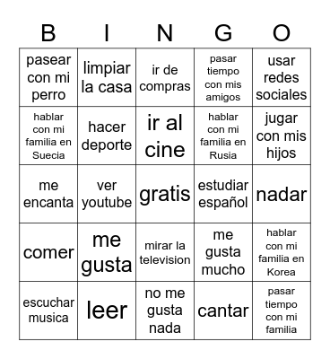 Me gusta Bingo Card