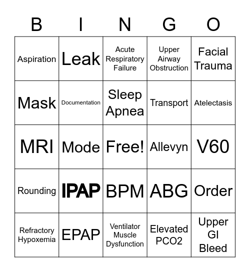 BiPAP Bingo Card