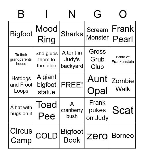 Judy Moody Not Bummer Summer Bingo Card