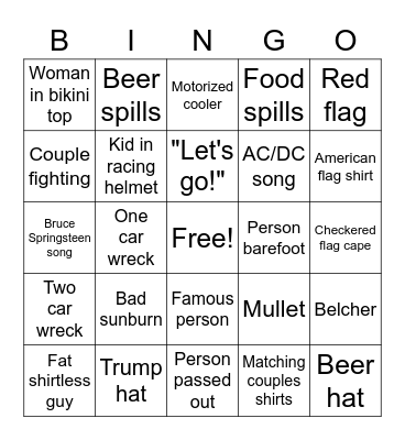 Indy 500 Bingo Card
