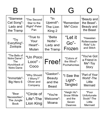 Disney Bingo Card