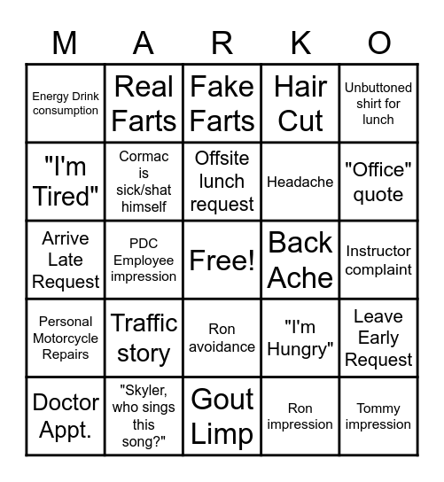 McNeelo Bingo Card