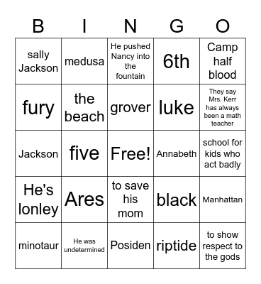 Percy Jackson Bingo Card