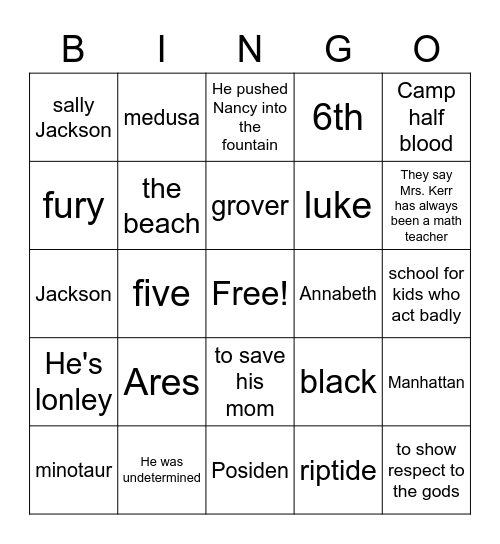 Percy Jackson Bingo Card