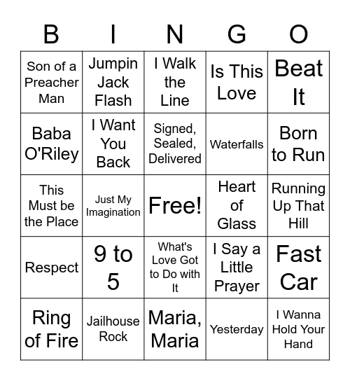 music bingo 1 Bingo Card