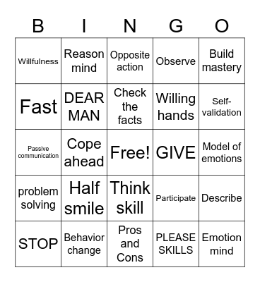 DBT Bingo Card