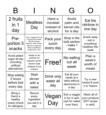 PCD Nutrition Bingo Card