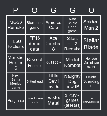 Playstation Showcase 24.05.23 Bingo Card