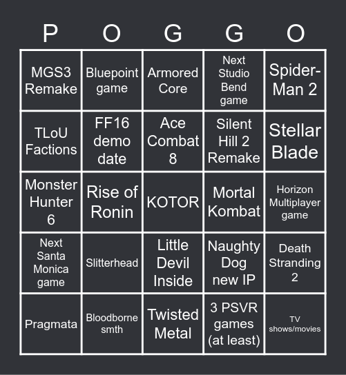 Playstation Showcase 24.05.23 Bingo Card