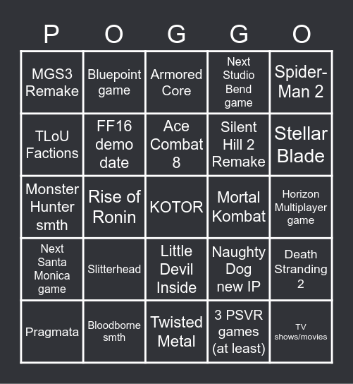 Playstation Showcase 24.05.23 Bingo Card