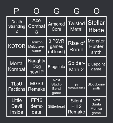 Playstation Showcase 24.05.23 Bingo Card
