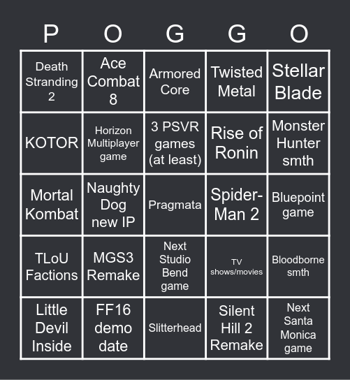 Playstation Showcase 24.05.23 Bingo Card