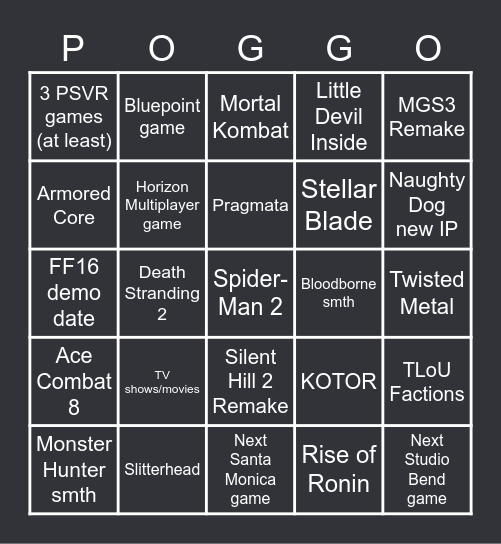 Playstation Showcase 24.05.23 Bingo Card