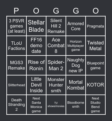 Playstation Showcase 24.05.23 Bingo Card