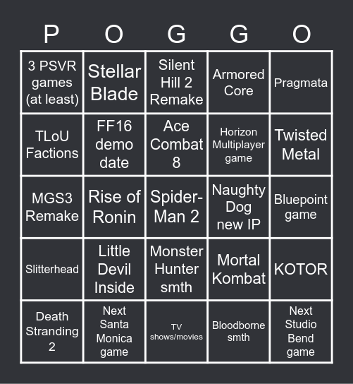 Playstation Showcase 24.05.23 Bingo Card