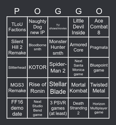 Playstation Showcase 24.05.23 Bingo Card