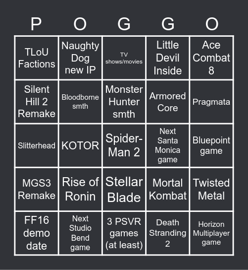 Playstation Showcase 24.05.23 Bingo Card