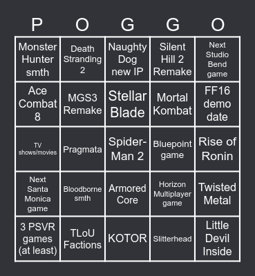 Playstation Showcase 24.05.23 Bingo Card