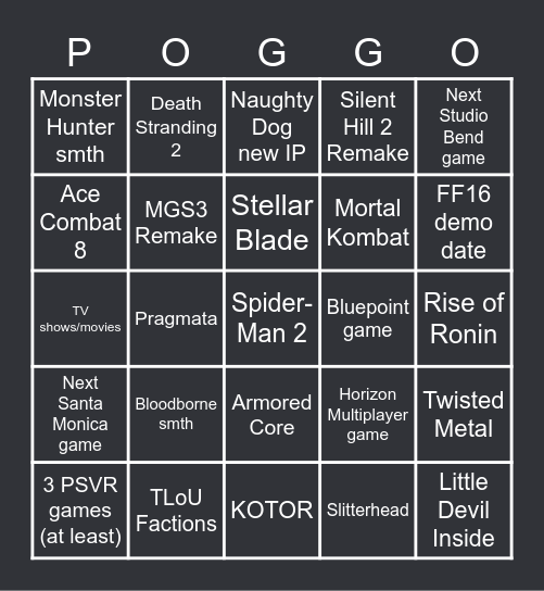 Playstation Showcase 24.05.23 Bingo Card