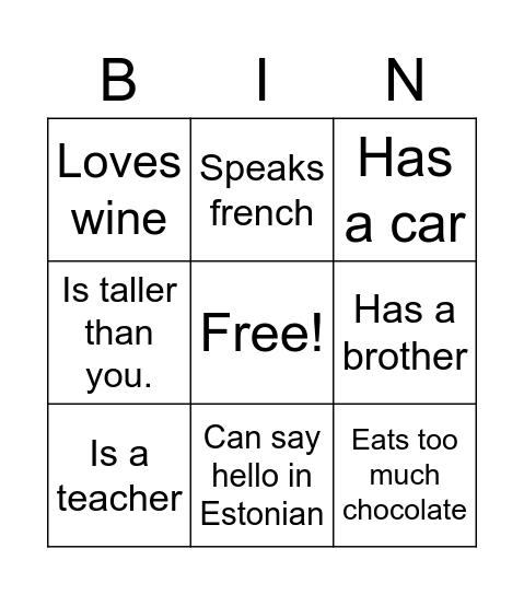 Check-in bingo Card