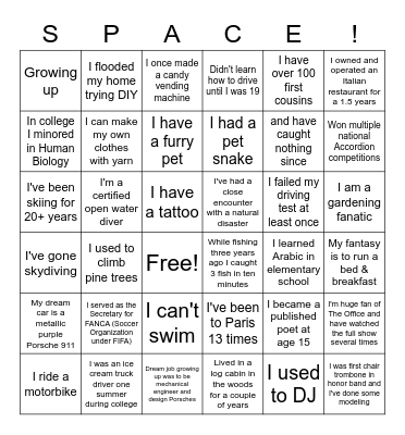 SPACE Team Bingo Card