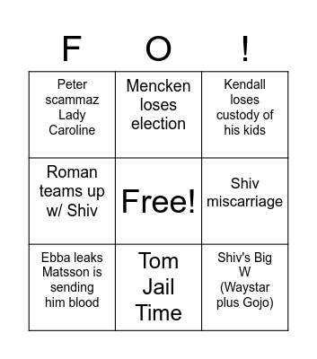 Succession Series Finale Bingo Card