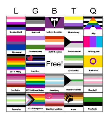 LGBTQ+ Pride Bingo Card