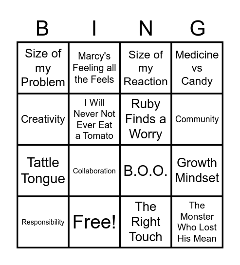 1st Grade Bingo Card