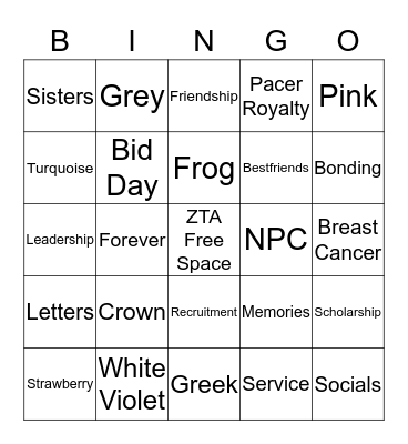 ZTA Bingo!  Bingo Card