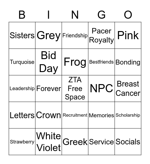 ZTA Bingo!  Bingo Card
