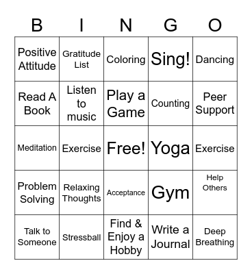 Coping Skills BINGO Card