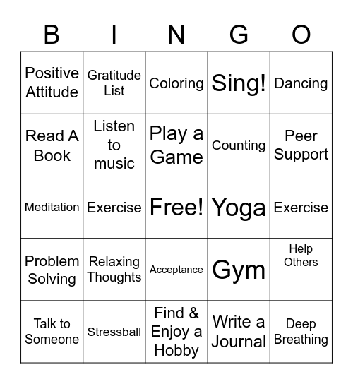 Coping Skills BINGO Card