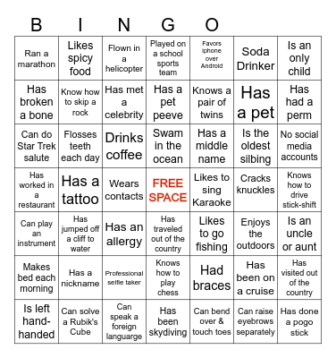 Health Promotion Bingo Card