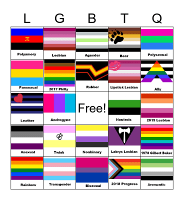 LGBTQ+ Pride Bingo Card