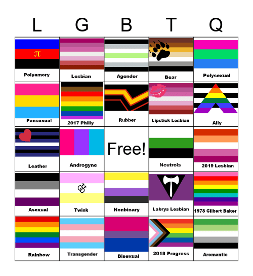 LGBTQ+ Pride Bingo Card