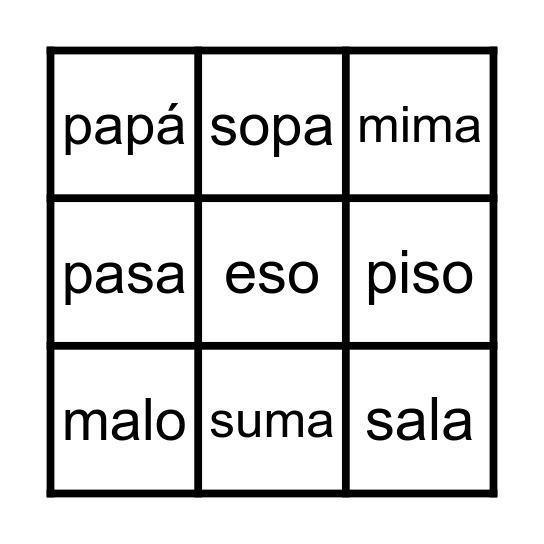 Letras M, P, S, L Bingo Card