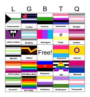 LGBTQ+ Pride Bingo Card