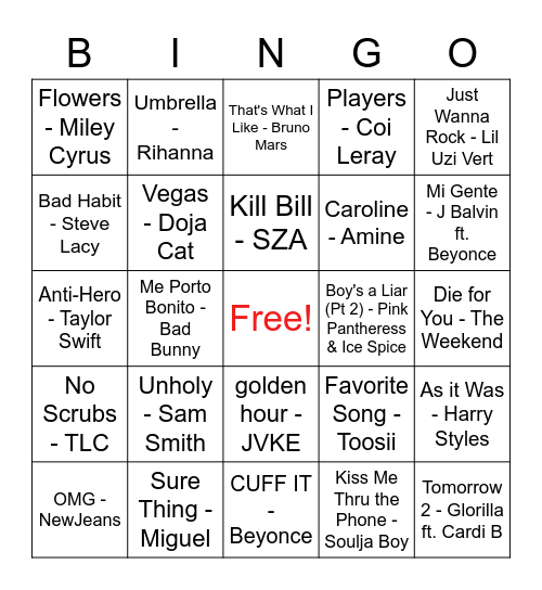 Popular Music Mix Bingo! Bingo Card